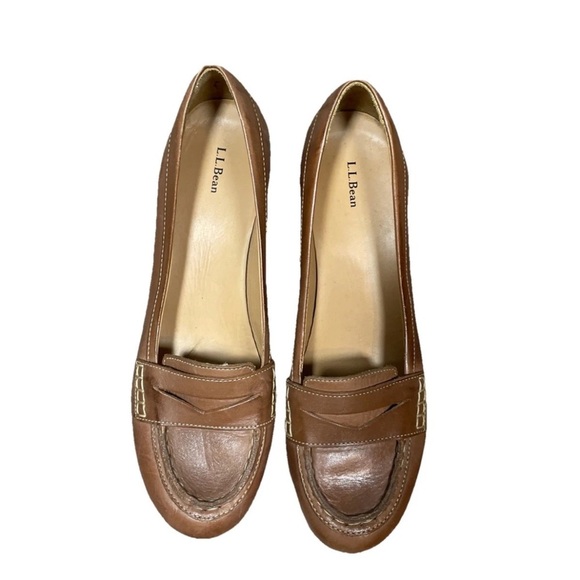 LL Bean leather penny loafer wedge Shoe Women’s size 10 Brown Classic - Picture 1 of 6
